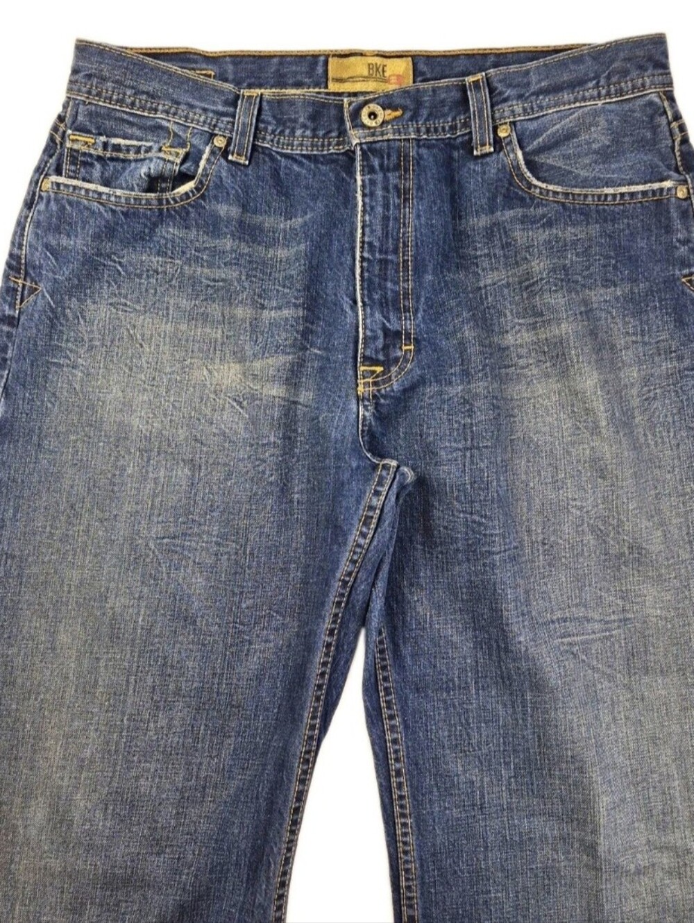 VTG BKE Marshall Mens 34"x34" Wide Leg 5 Pocket Jeans Logo Patch Sku777